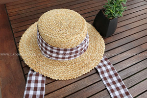 check brown straw hat(handmade)